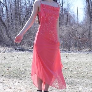 My Michelle Pink Beaded Floral Prom Dress